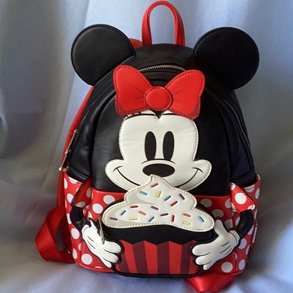 Loungefly Other - Loungefly Minnie Mouse Backpack Black and Red with Ears and Bow